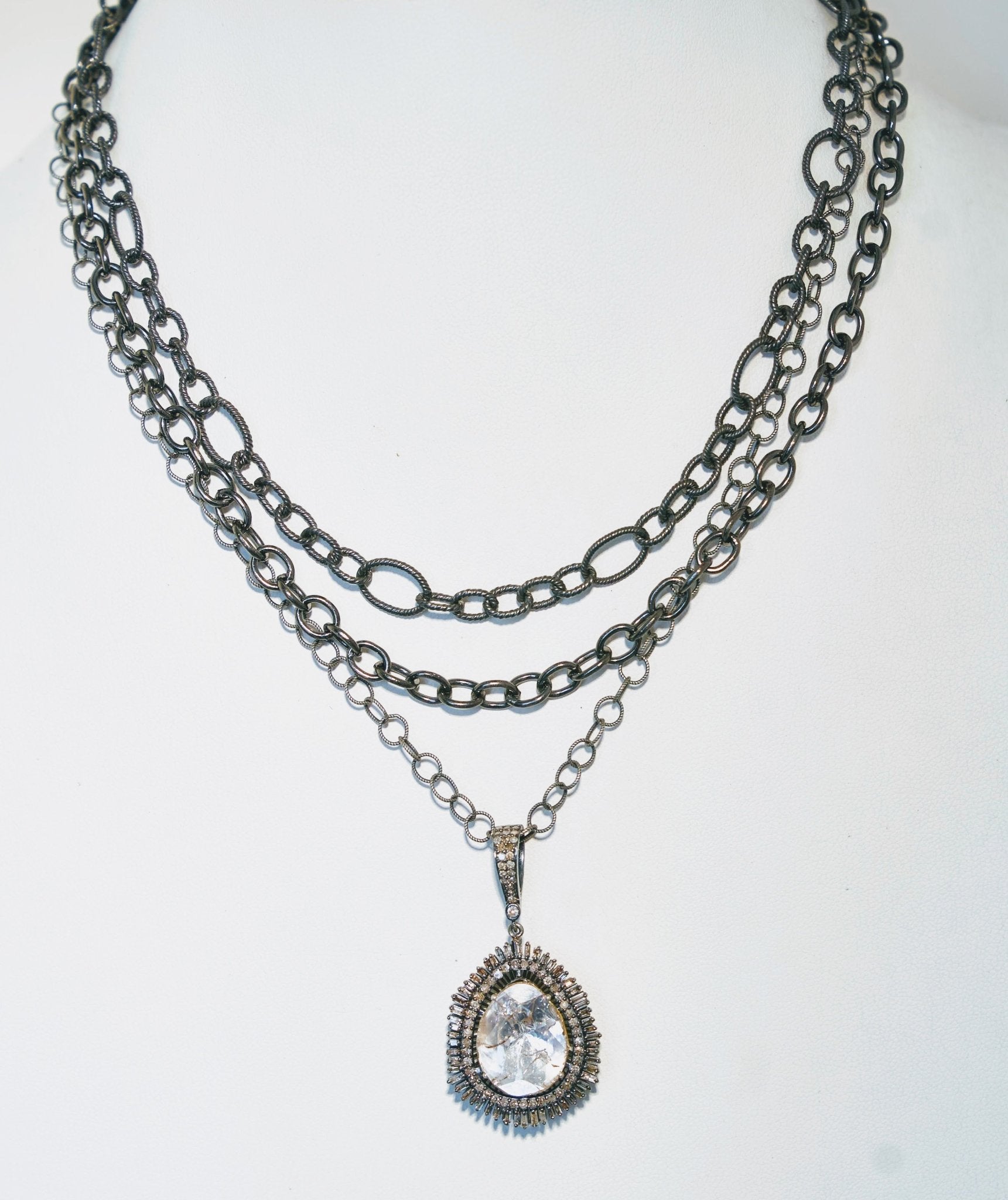 Sliced Diamond Necklace with Diamond Baguettes on 3 Multi Strand Rhodium Chain 17" - 19" - thegreatputonmvSliced Diamond Necklace with Diamond Baguettes on 3 Multi Strand Rhodium Chain 17" - 19"Sliced Diamond Necklace with Diamond Baguettes on 3 Multi Strand Rhodium Chain 17" - 19"Sliced Diamond Necklace with Diamond Baguettes on 3 Multi Strand Rhodium Chain 17" - 19"NecklaceSafia DaythegreatputonmvSliced Diamond Necklace with Diamond Baguettes on 3 Multi Strand Rhodium Chain 17" - 19"61547655