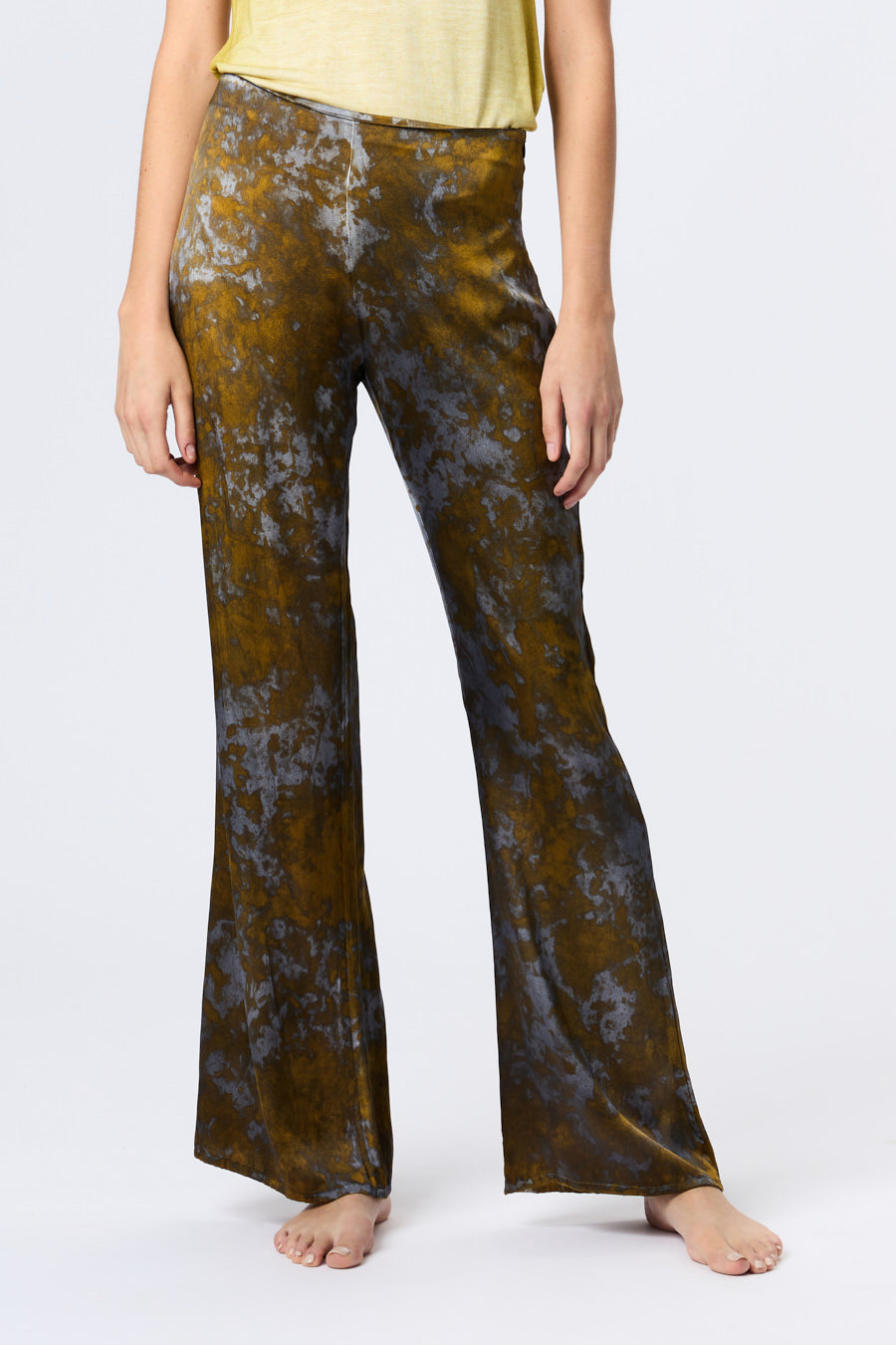 Black Camouflage Silk Flare Pants
