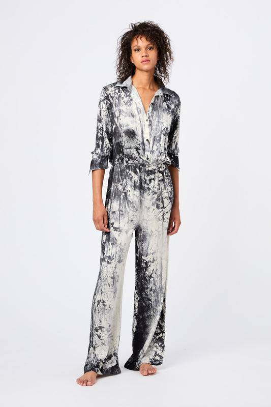 Marmo Effect Silk Jumpsuit