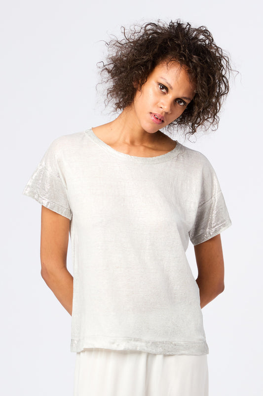 Linen Round Neck T-shirt with Lamination