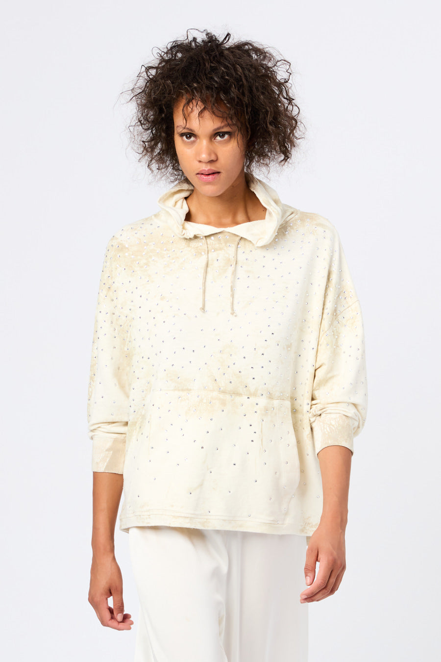 Marmo Effect Hooded Sweatshirt with Strass
