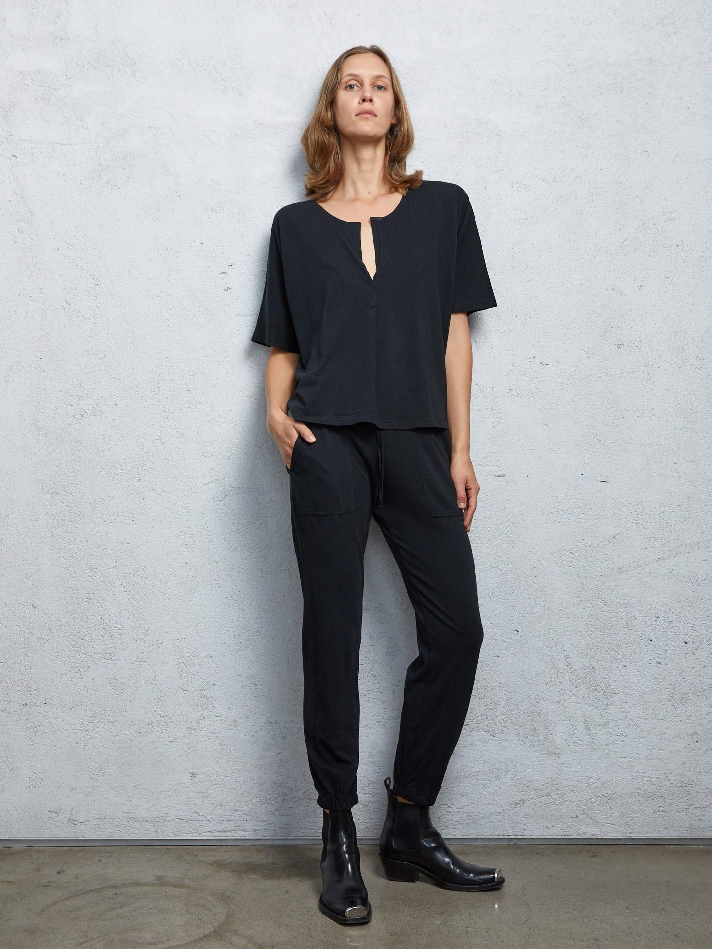 Black Jersey Henley Tee