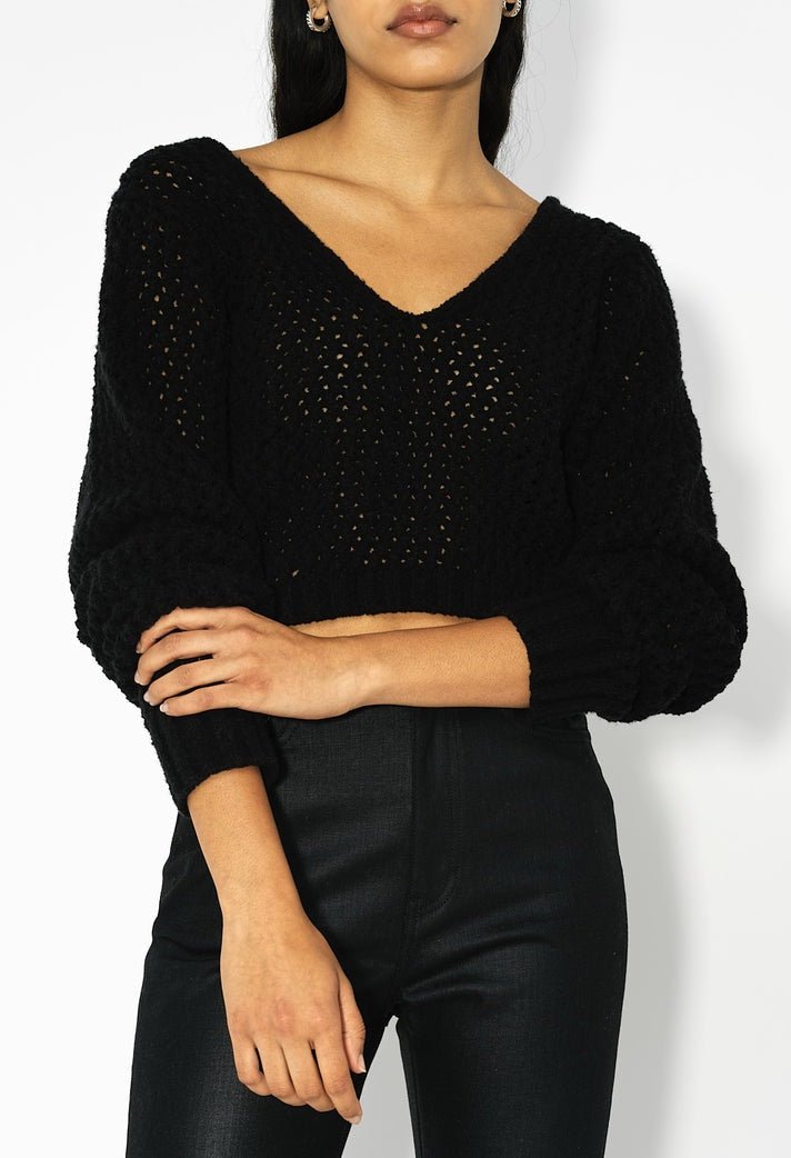 FOAM BOUCLE CROPPED SWEATER - thegreatputonmvFOAM BOUCLE CROPPED SWEATERFOAM BOUCLE CROPPED SWEATERFOAM BOUCLE CROPPED SWEATERSweaterJohn Elliotthegreatputonmv115747Long sleeve, v-neck open knit cropped sweater. Intricate ridge open network stitch, knit from Italian boucle yarn. Cotton 82% + Nylon 18% Fits true to size, take your normal size. Model is 5'9" and wears a size 1 / Small. Dry Clean Only.XSBlack66682652